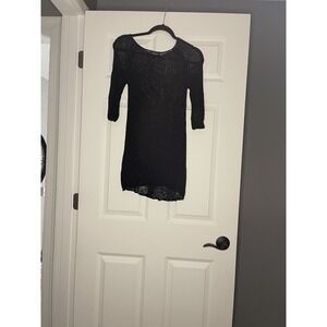 Bebe 3/4 Sleeve High Low  Open Knit Tunic Sweater Black Small Nwt Msrp 69